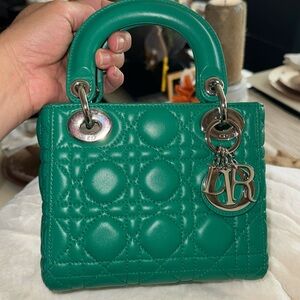 Dior Mini Green Quilted Bag with silver Accents